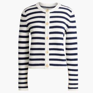 NWT J Crew Crew neck Striped cotton lady jacket cardigan sweater